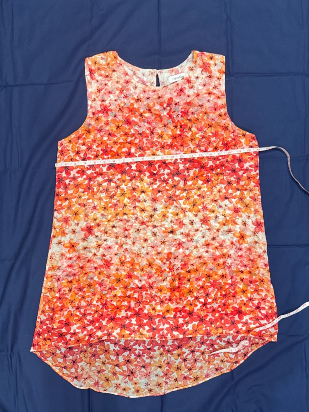Calvin Klein Sleeveless Floral Tunic Top in Floral Coral & Rose Red Large - Picture 9 of 9